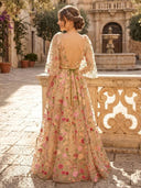 A Line Tulle V Neck 3/4 Sleeves Long Evening Dresses
