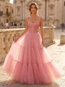 A Line Tulle Sweetheart Sleeveless Long Evening Dresses