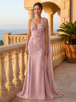 Mermaid One Shoulder Sleeveless Long Evening Dresses with Flower