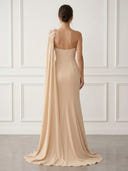 Mermaid One Shoulder Sleeveless Long Evening Dresses with Flower