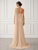 Mermaid One Shoulder Sleeveless Long Evening Dresses with Flower