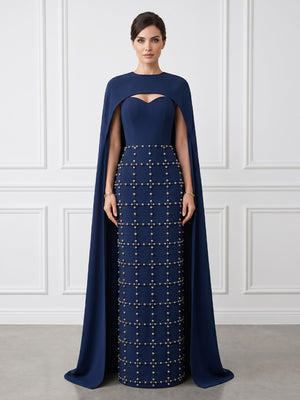 Mermaid Sweetheart Sleeveless Long Evening Dresses with Cape