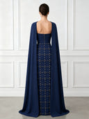 Mermaid Sweetheart Sleeveless Long Evening Dresses with Cape