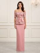 Mermaid Satin Off Shoulder Short Sleeves Evening Dresses with Bow