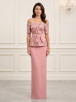 Mermaid Satin Off Shoulder Short Sleeves Evening Dresses with Bow