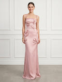 Mermaid Satin Square Neck Sleeveless Evening Dresses with Beads