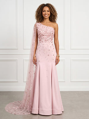 Mermaid Sparkly Satin One Shoulder Sleeveless Evening Dresses