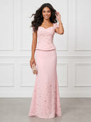 Mermaid Sweetheart Short Sleeves Long Evening Dresses with Pearls