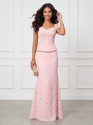 Mermaid Sweetheart Short Sleeves Long Evening Dresses with Pearls