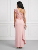 Mermaid One Shoulder Sleeveless Long Evening Dresses with Flower