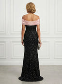 Mermaid Sequin Off Shoulder Sleeveless Long Evening Dresses with Flower