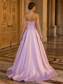 Satin A Line Strapless Sleeveless Long Evening Dresses with Slit