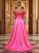 Satin A Line Off Shoulder Long Evening Dresses with Slit