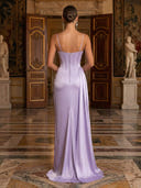Satin Mermaid Spaghetti Straps Long Evening Dresses with Slit