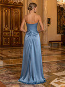 Satin Mermaid Strapless Sleeveless Long Evening Dresses with Slit