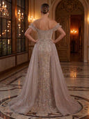 Sequin Mermaid Off Shoulder Long Evening Dresses with Train