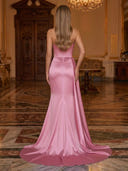 Satin Mermaid Strapless Sleeveless Long Evening Dresses with Sequin