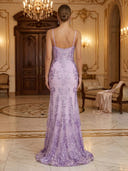 Sequin Mermaid V Neck Spaghetti Straps Long Evening Dresses with Corset