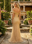 Sequin Mermaid Off Shoulder Long Evening Dresses with Corset