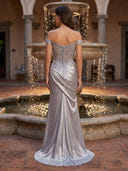Lace Satin Mermaid Off Shoulder Long Evening Dresses with Slit