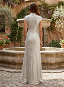 Sparkly Sequin Mermaid High Neck Short Sleeves Long Evening Dresses