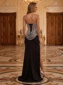 Satin Mermaid Strapless Long Evening Dresses with Beads