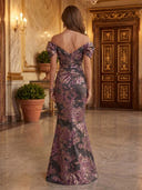 Floral Mermaid Off Shoulder Long Evening Dresses with Ball Gown