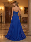 Chiffon A Line Strapless Sleeveless Long Evening Dresses with Slit
