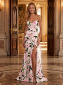 Satin Mermaid Strapless Sleeveless Long Evening Dresses with Slit