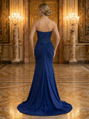 Satin Mermaid Strapless Sleeveless Long Evening Dresses with Corset