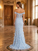 Lace Mermaid Off Shoulder Long Evening Dresses with Slit