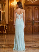 Mermaid Sequin V Neck Sleeveless Long Evening Dresses with Slit