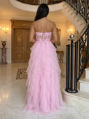 A Line Tiered Strapless Sleeveless Evening Dresses with Slit