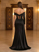 Satin Mermaid Off Shoulder Long Sleeves Evening Dresses with Slit