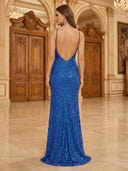 Sequin Mermaid Square Neck Sleeveless Evening Dresses with Slit