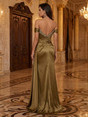 Mermaid Satin Off Shoulder Sleeveless Evening Dresses with Slit