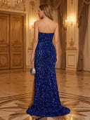 Sequin Mermaid Strapless Sleeveless Long Evening Dresses with Slit