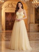 Spaghetti Straps A Line V Neck Sleeveless Long Evening Dresses