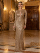 Sequin Mermaid Round Neck Long Sleeves Evening Dresses