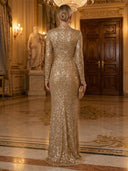 Sequin Mermaid Round Neck Long Sleeves Evening Dresses