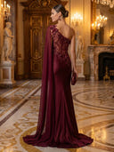 Mermaid One Shoulder Sleeveless Long Evening Dresses with Flower
