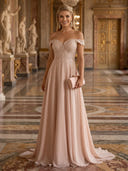 A Line Off Shoulder Sleeveless Long Evening Dresses