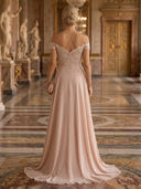 A Line Off Shoulder Sleeveless Long Evening Dresses