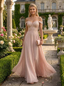 A Line Off Shoulder Sleeveless Long Evening Dresses