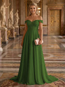 A Line Off Shoulder Sleeveless Long Evening Dresses