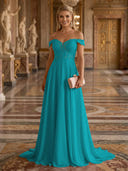A Line Off Shoulder Sleeveless Long Evening Dresses