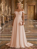 A Line Off Shoulder Sleeveless Long Evening Dresses
