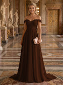 A Line Off Shoulder Sleeveless Long Evening Dresses