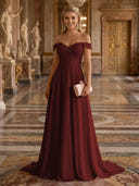 A Line Off Shoulder Sleeveless Long Evening Dresses