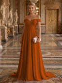 A Line Off Shoulder Sleeveless Long Evening Dresses